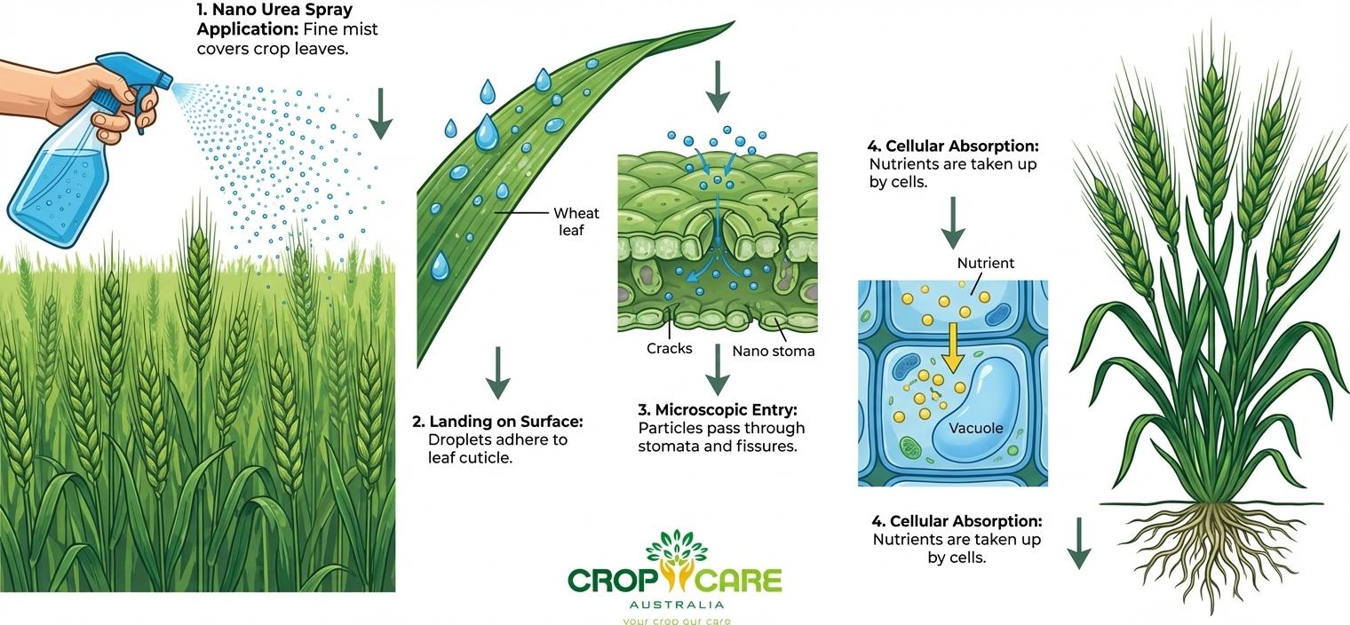 Application pathway diagram showing spray to plant absorption