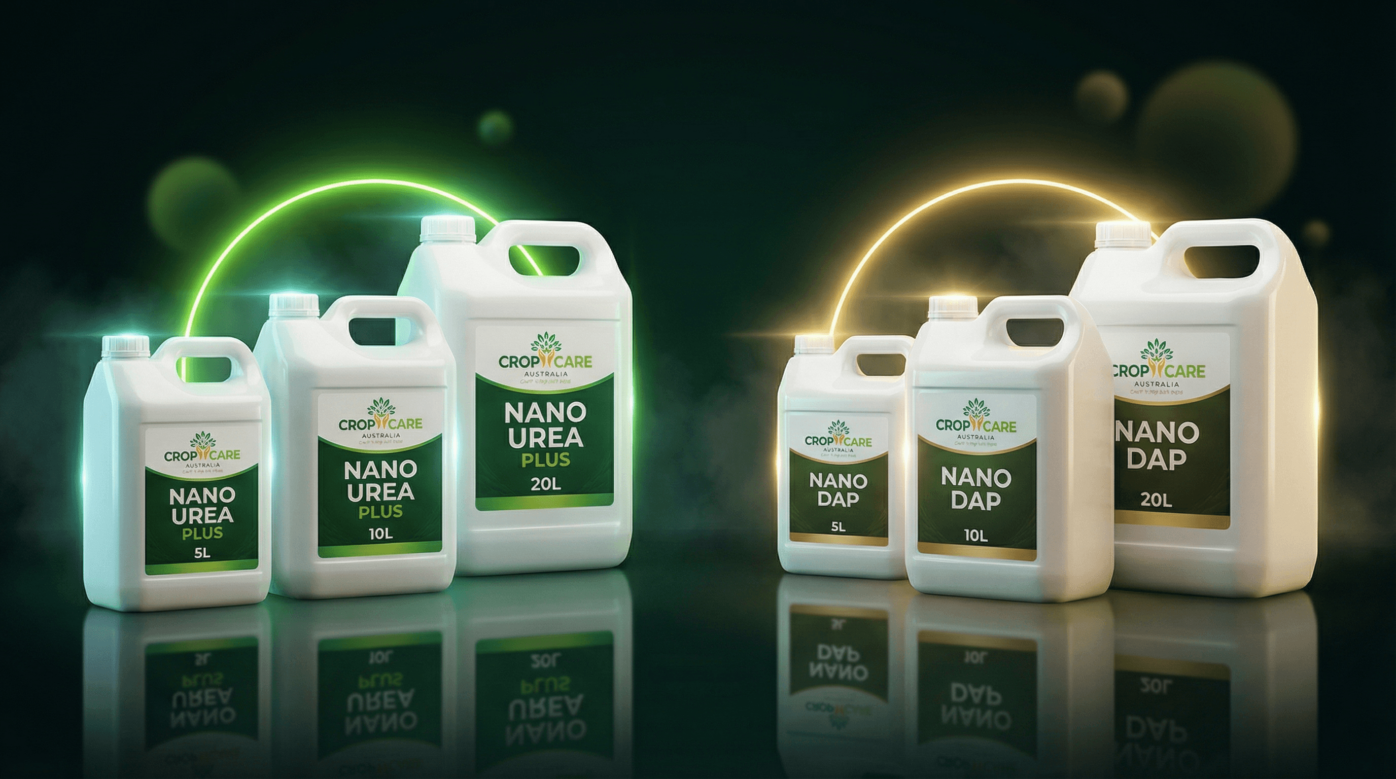 Complete Crop Care Australia nano fertilizer range - Nano Urea Plus and Nano DAP in 5L, 10L, and 20L sizes